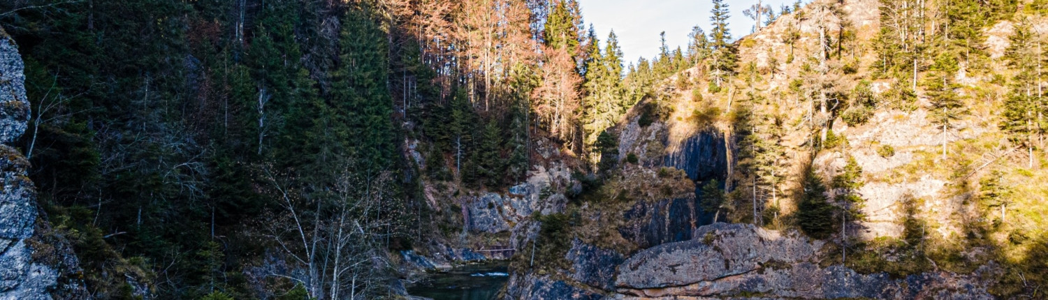 Exkursion Ammerschlucht Scheibum: Ammer zwischen steil gestellten Molasseschichten (Drohnenaufnahme)